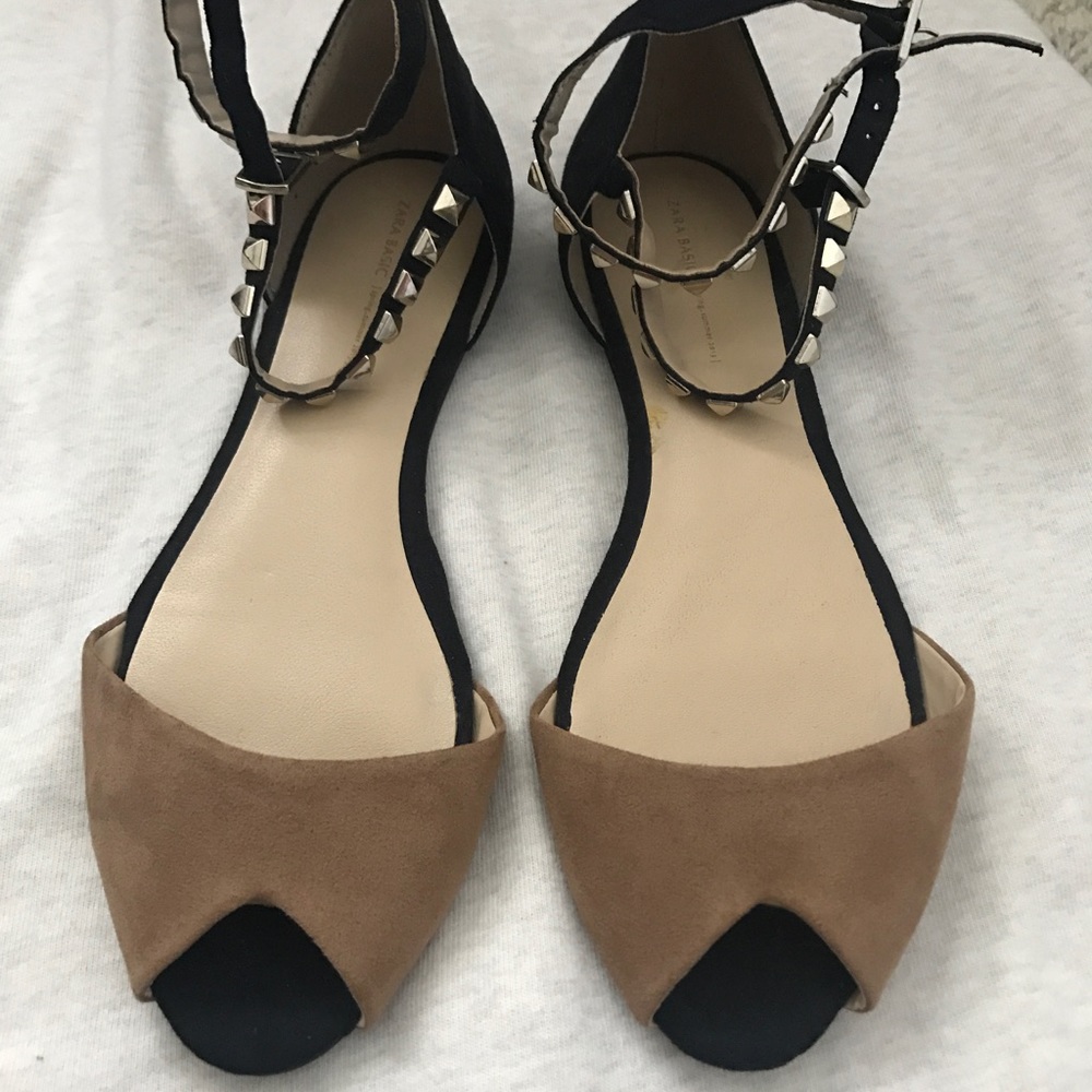 Zara Studded Ankle Strap Flats